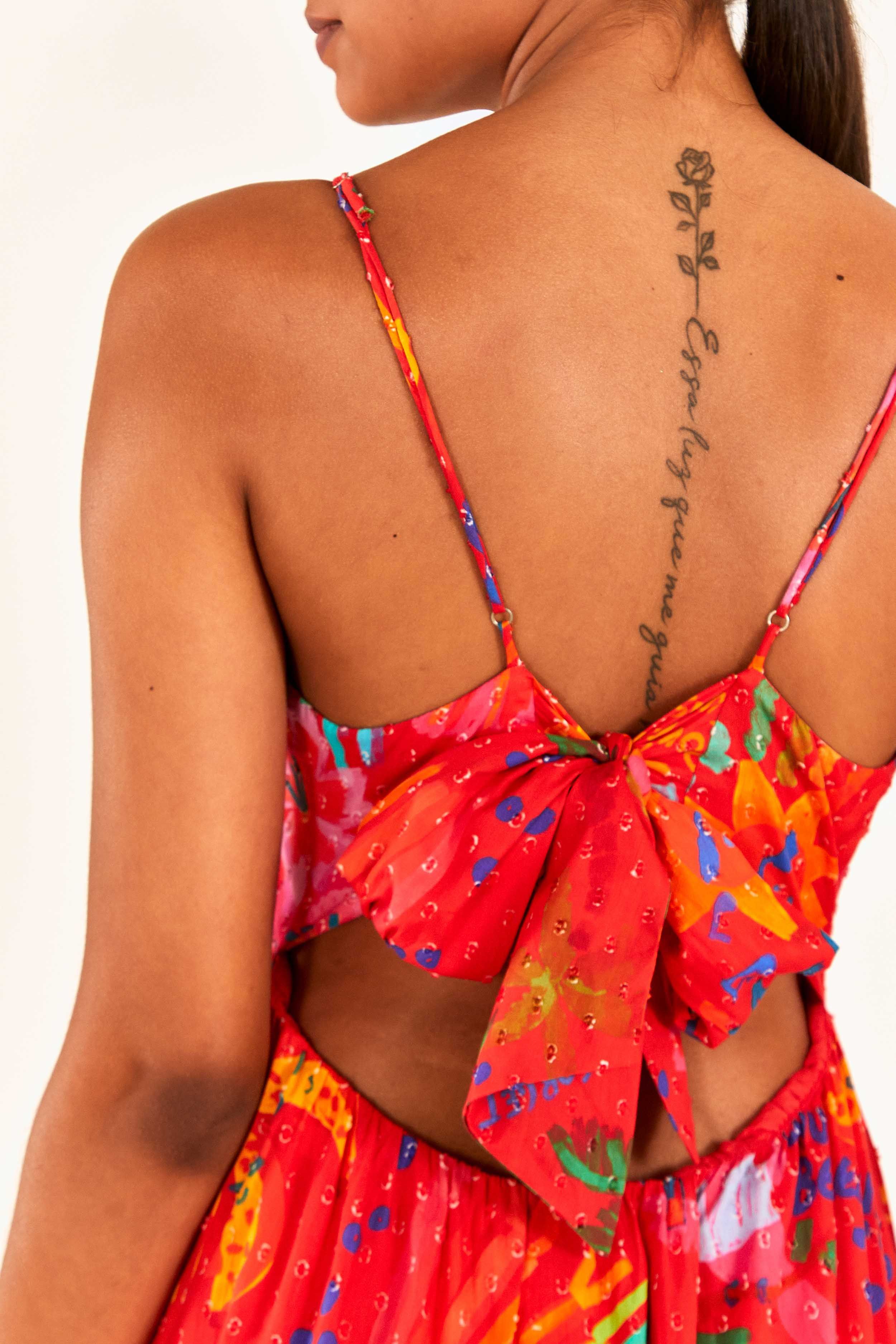 Red Good Vibes V Neck Maxi Dress sold by FARM Rio product image thumbnail 6