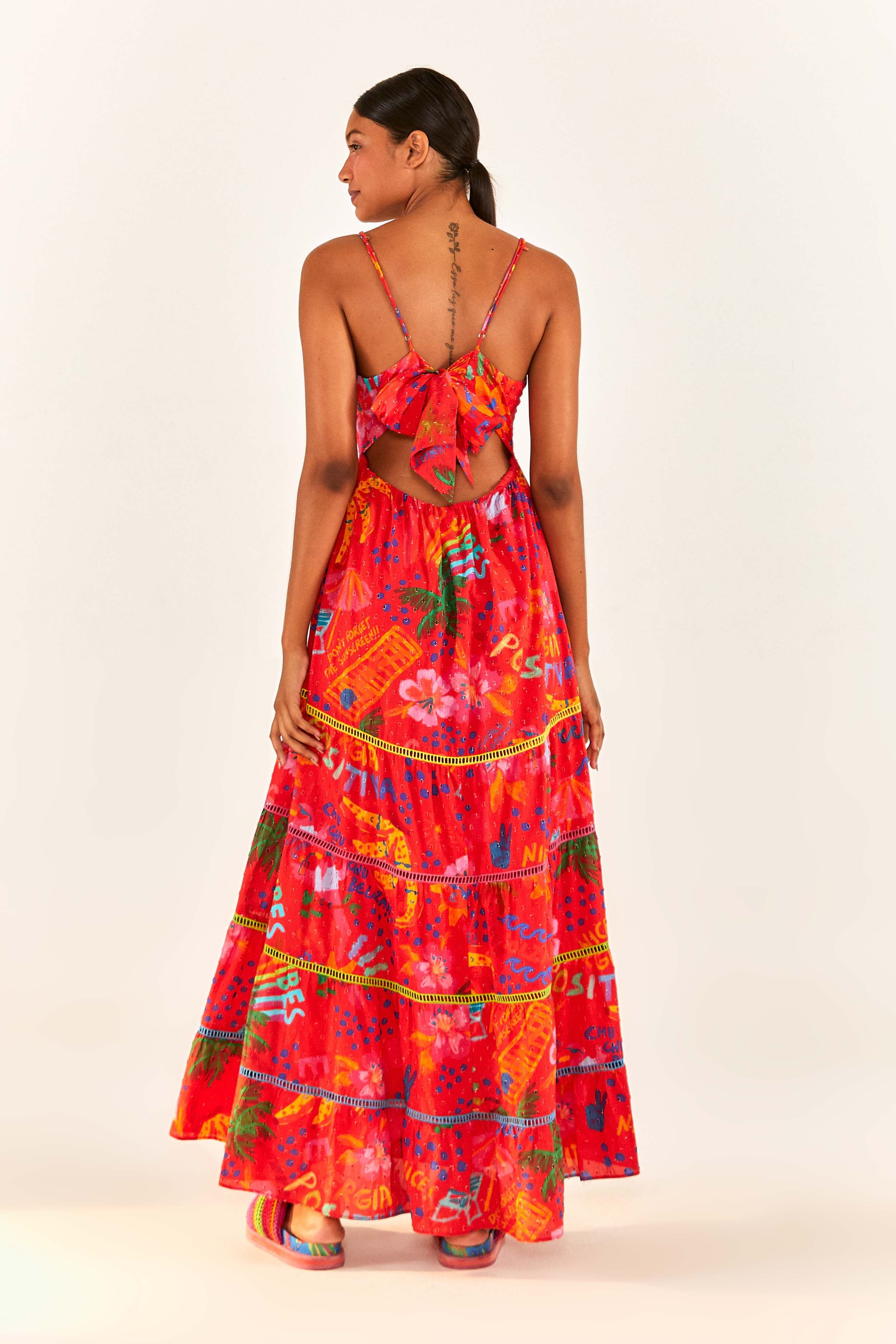 Red Good Vibes V Neck Maxi Dress sold by FARM Rio product image thumbnail 2