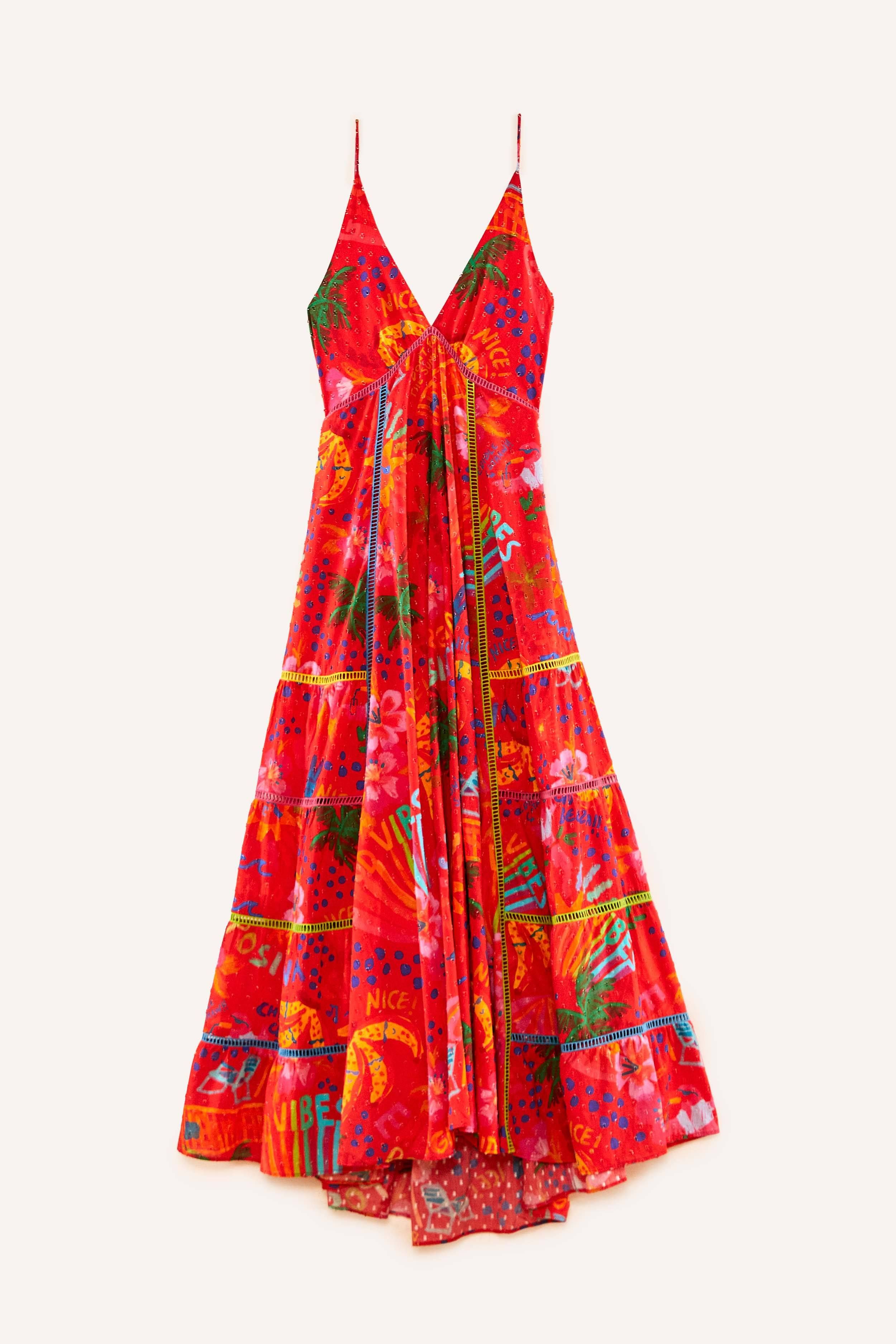 Red Good Vibes V Neck Maxi Dress sold by FARM Rio product image thumbnail 8