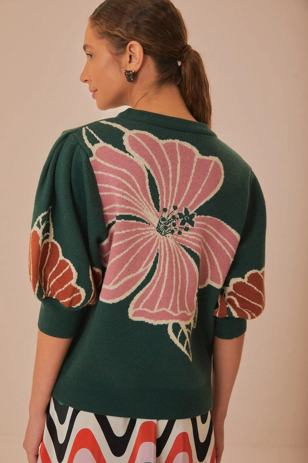 Green Honolulu Flowers Knit Sweater sold by FARM Rio product image thumbnail 3
