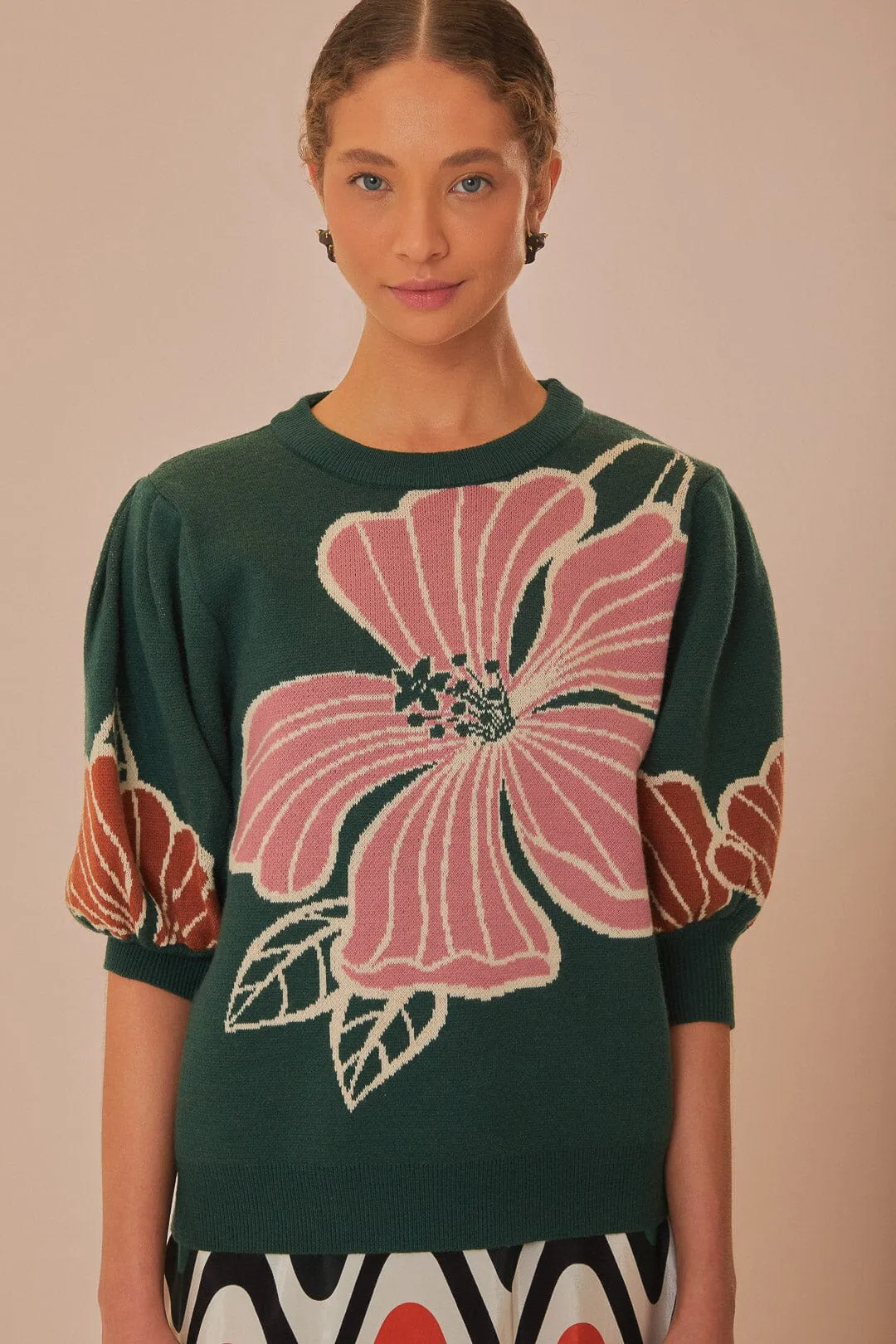 Green Honolulu Flowers Knit Sweater sold by FARM Rio