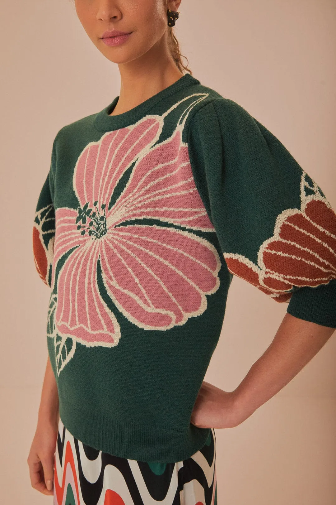 Green Honolulu Flowers Knit Sweater sold by FARM Rio product image thumbnail 2