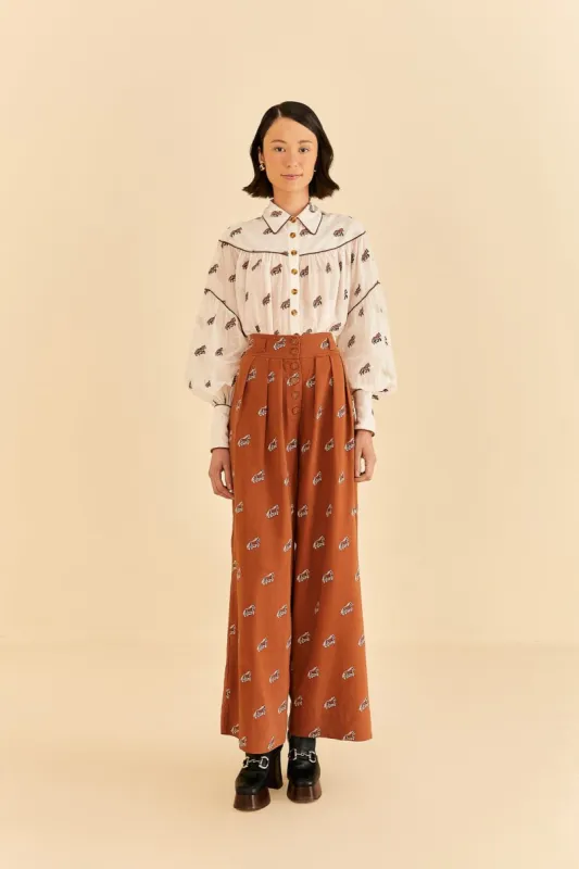 Caramel Embroidered Horses Pants sold by FARM Rio