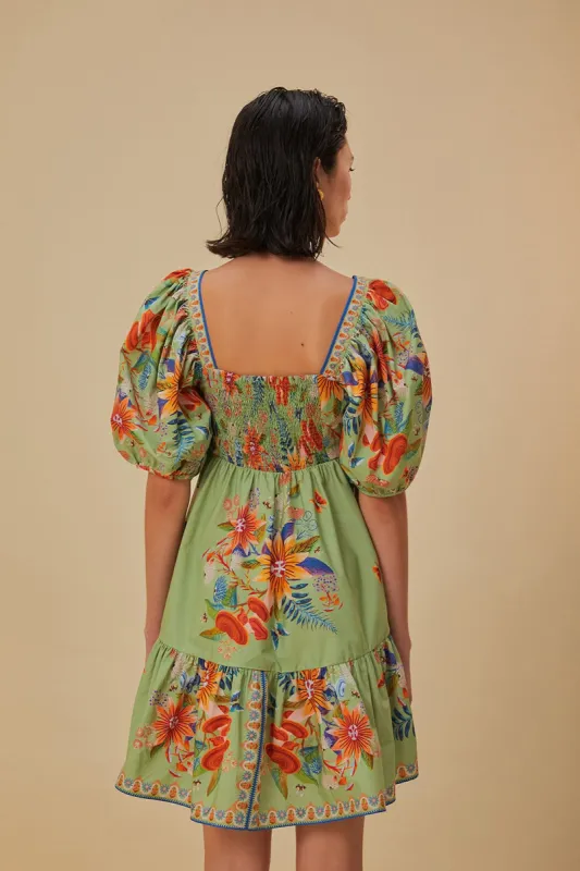 green emerald velvet dress Farm Rio Ayla Short Puff Sleeve Mini Dress main image 0