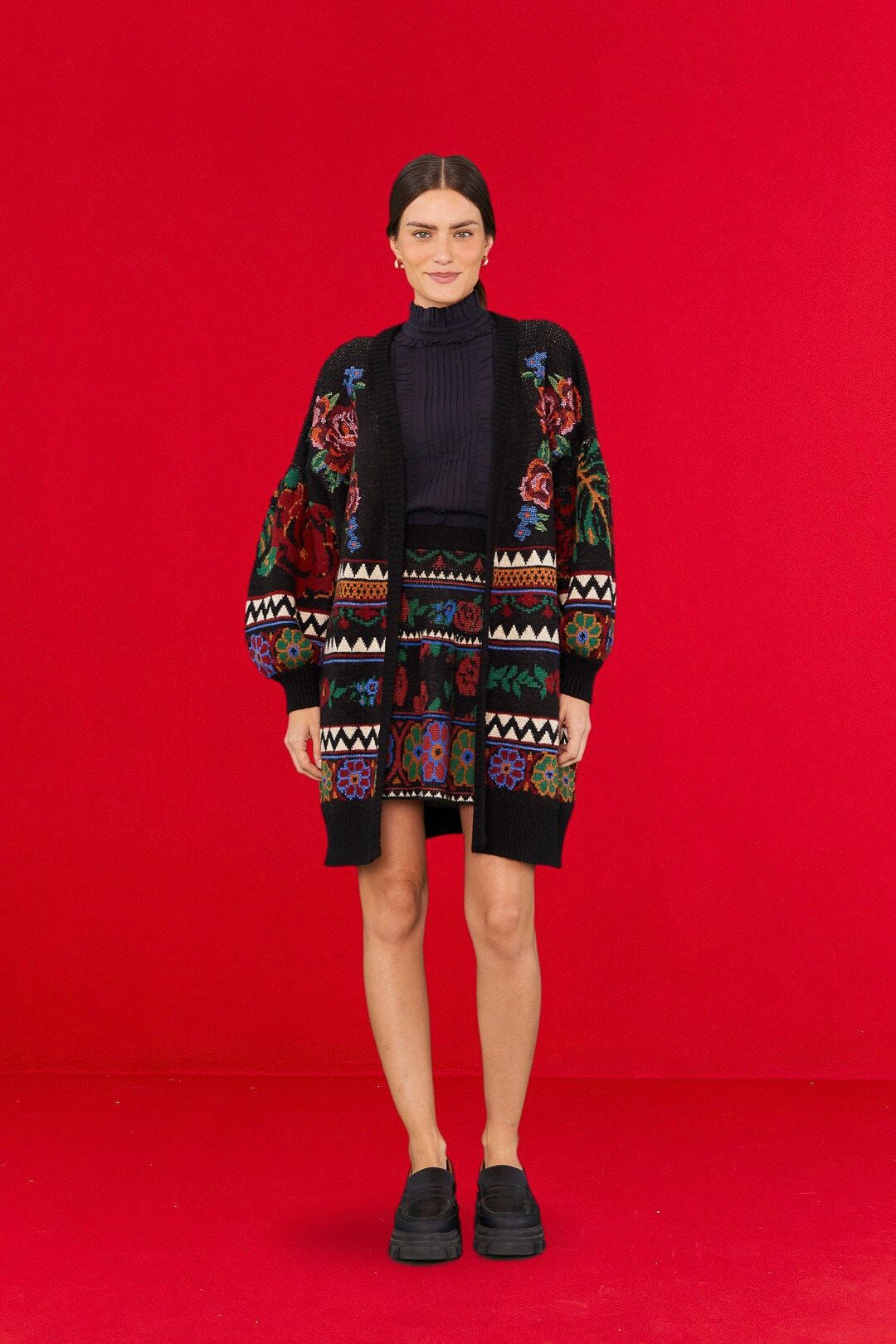Black Flower Tapestry Cardigan sold by FARM Rio