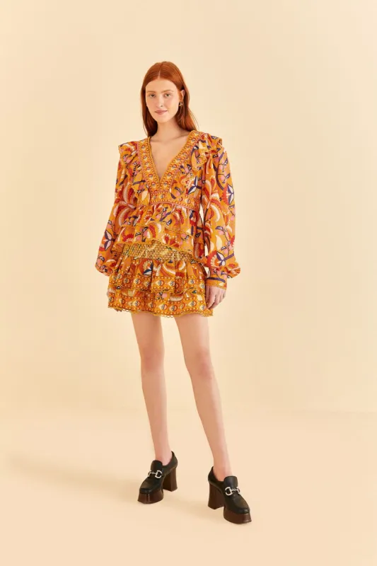 Yellow Palms Party Smocked Mini Skirt made by FARM Rio