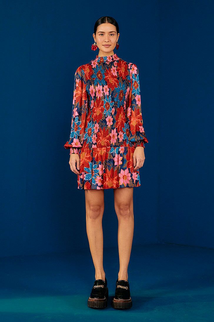 Navy Garden Smocked Mini Dress sold by FARM Rio product image thumbnail 3