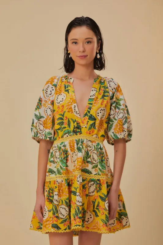Yellow Biriba Mix Mini Dress sold by FARM Rio