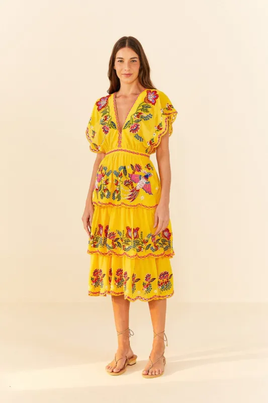 Yellow Embroidered Richelieu Midi Dress sold by FARM Rio