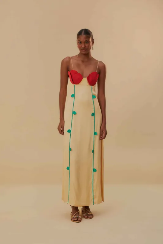 Beige Rose Shaped Bodice Sleeveless Maxi Dress sold by FARM Rio