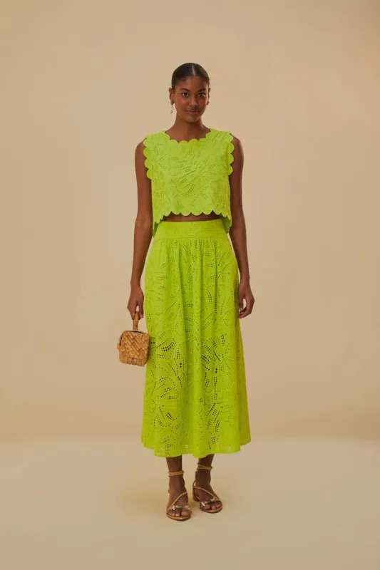 MONSTERA EYELET GREEN MAXI SKIRT sold by FARM Rio