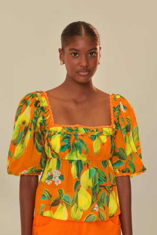 Orange Chic Pears Short Sleeve Blouse sold by FARM Rio