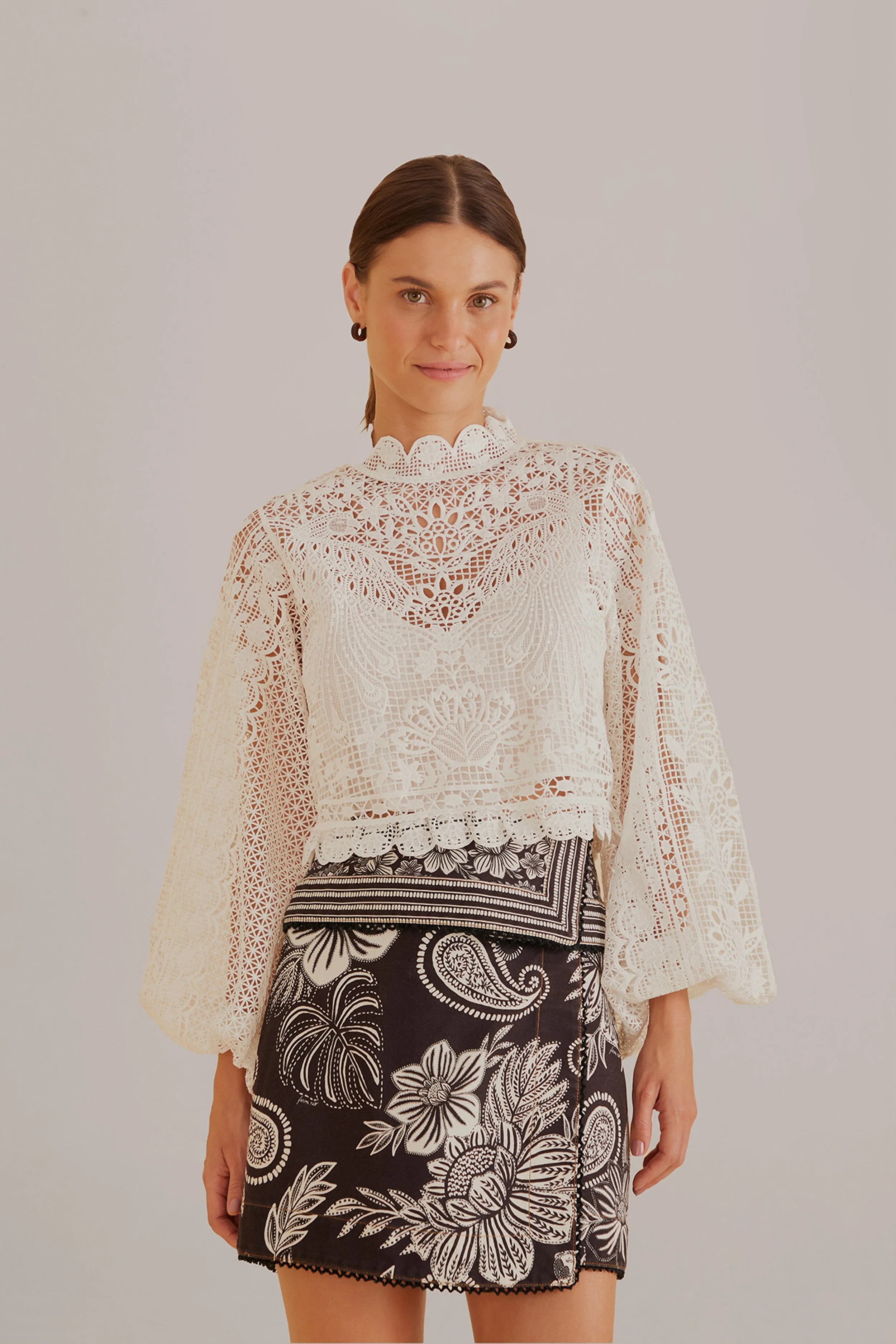 Off-White Guipure Long Sleeve Blouse sold by FARM Rio