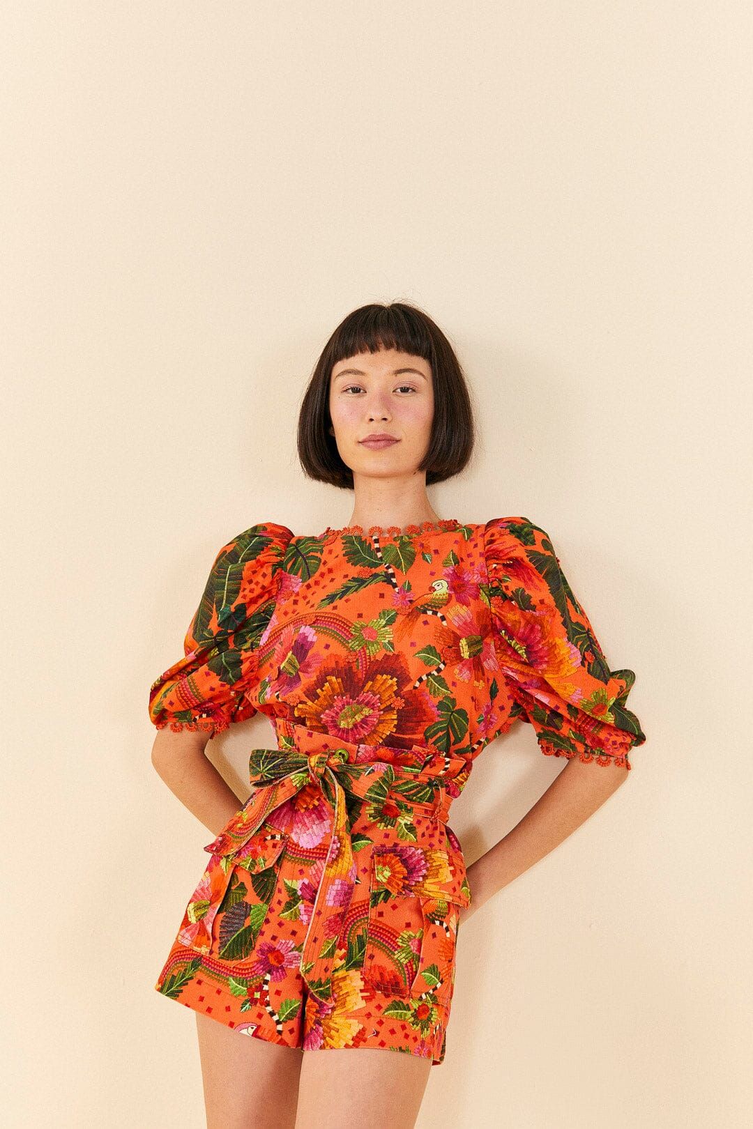 Orange Blooming Garden Shorts sold by FARM Rio