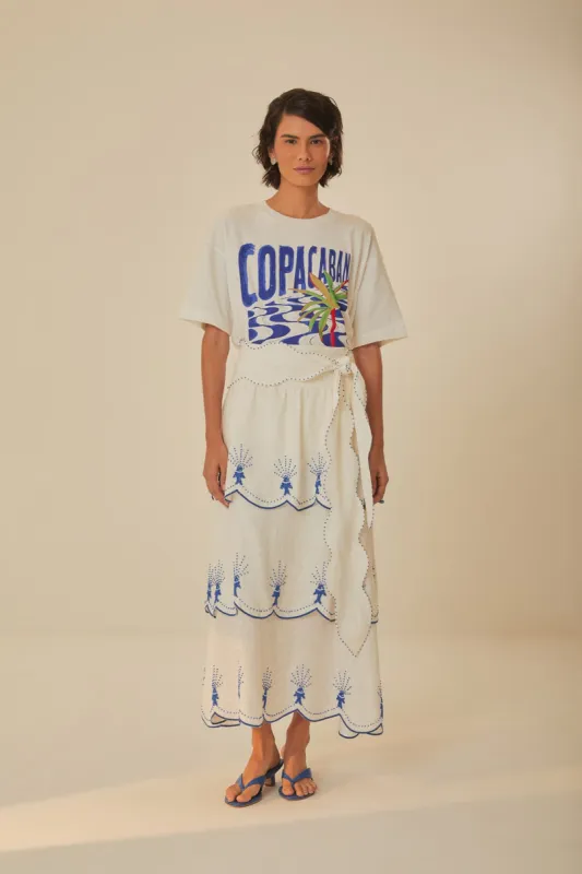 Off-White Sea Of Fish Embroidered Midi Skirt sold by FARM Rio