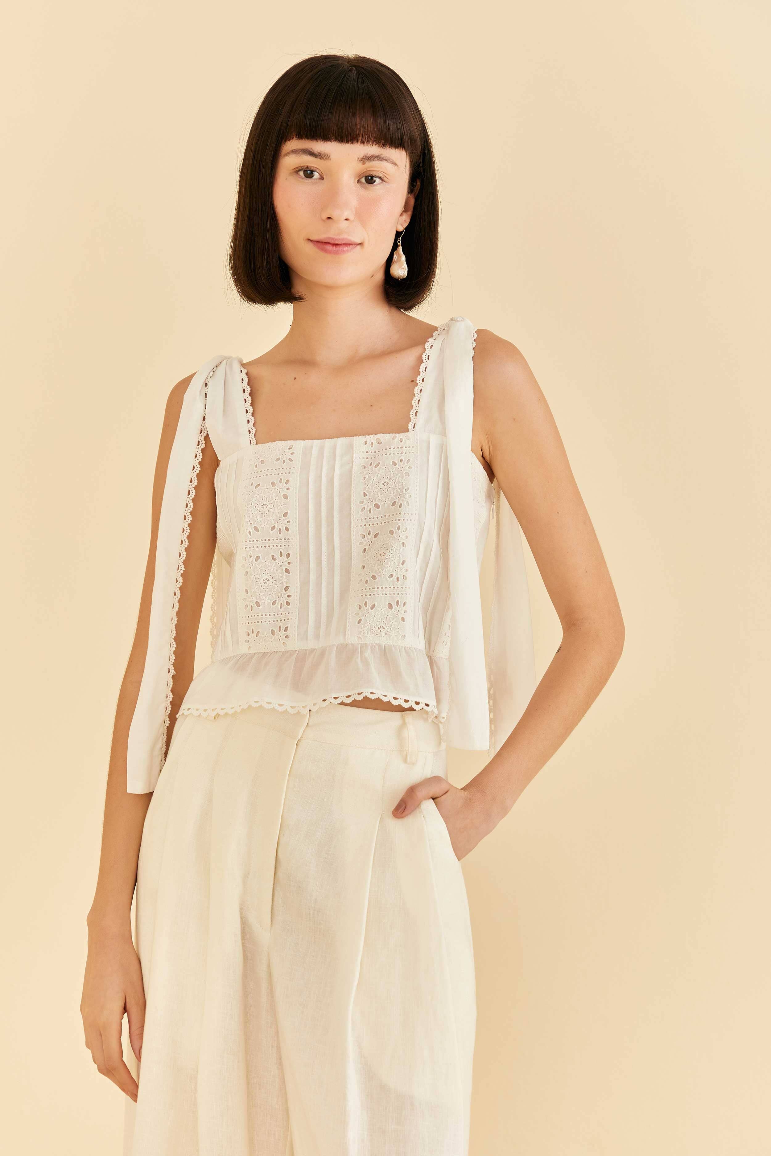Off-White Lace Top sold by FARM Rio product image thumbnail 2
