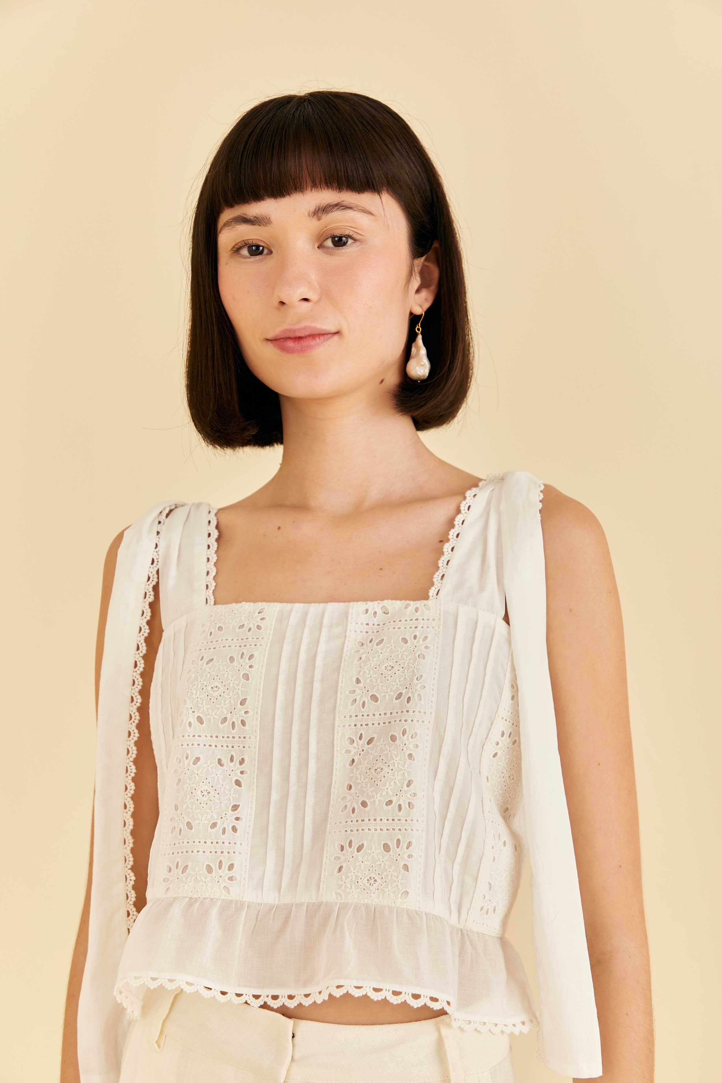 Off-White Lace Top sold by FARM Rio