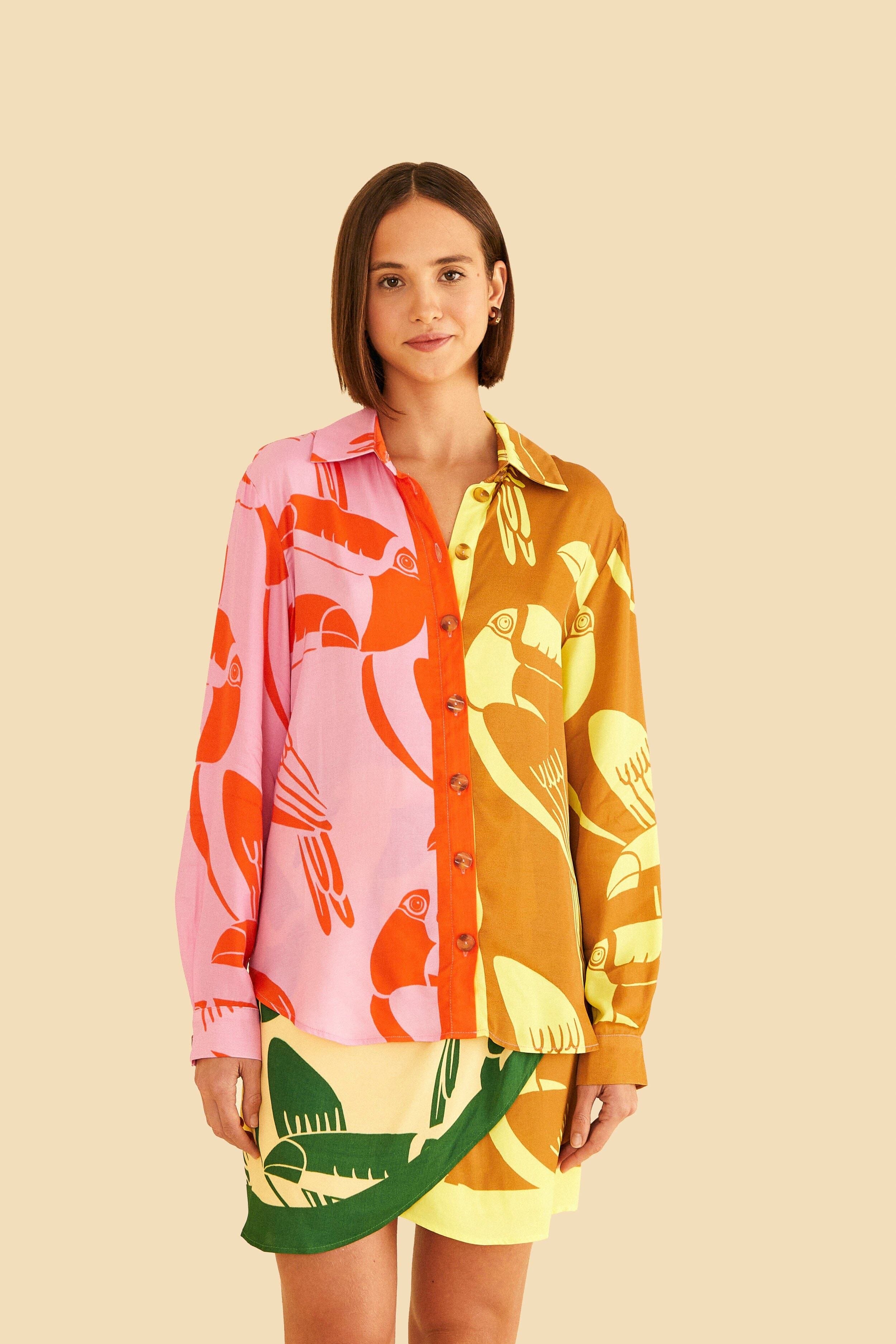 Mixed Rainbow Toucans Lenzing™ Ecovero™ Viscose Shirt sold by FARM Rio