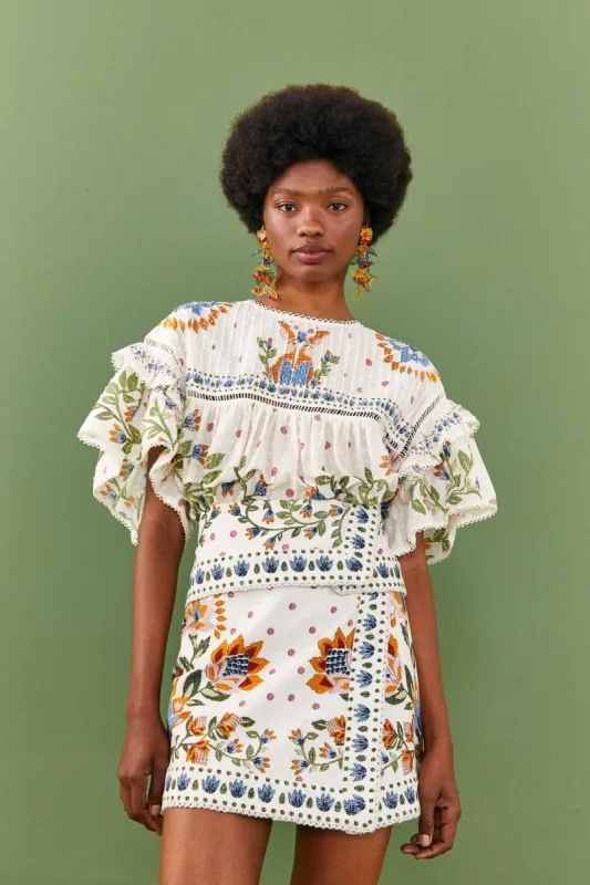 White Summer Garden Mini Skirt sold by FARM Rio