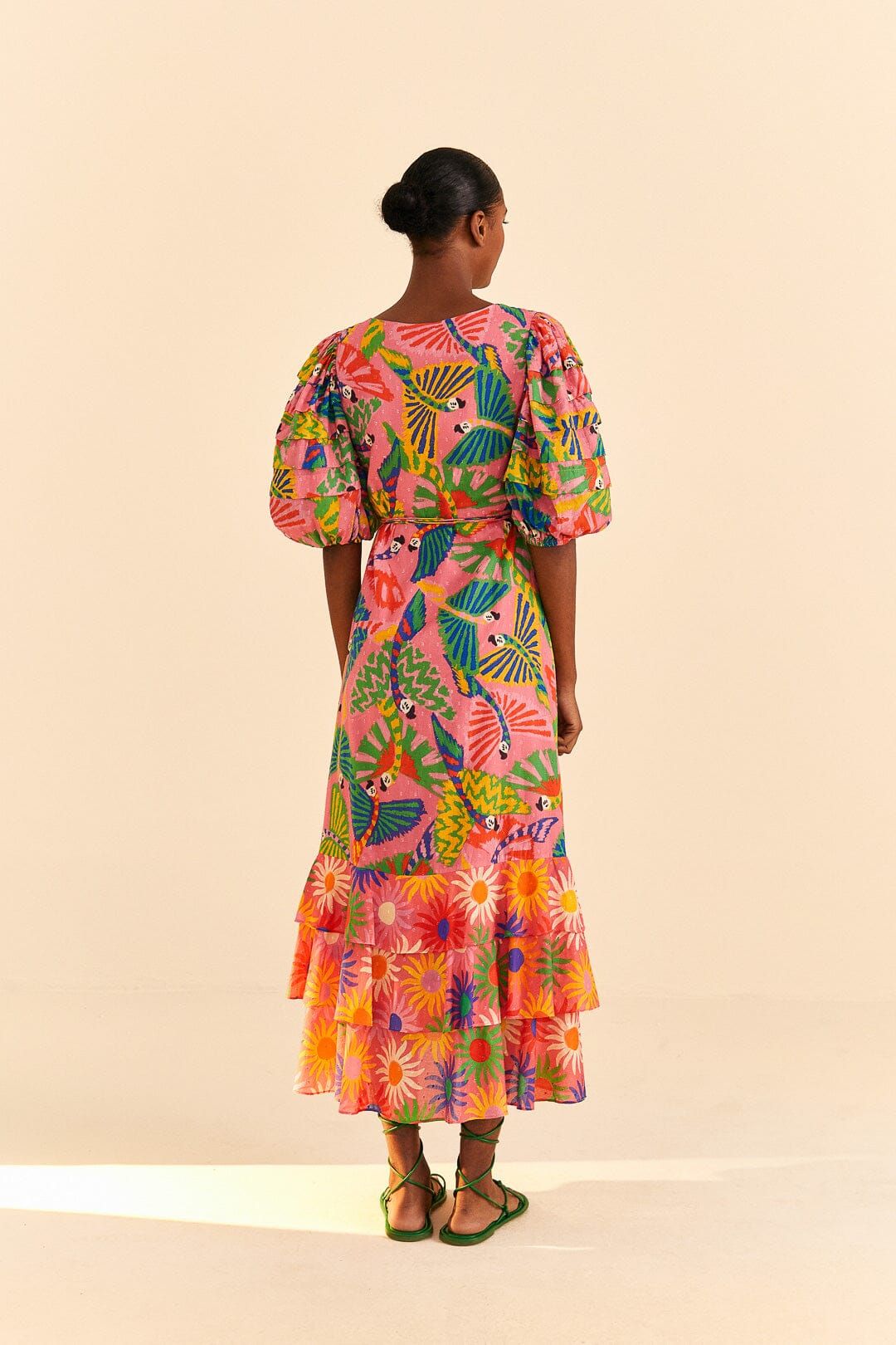 Coral Mixed Graphic Macaws Puff Sleeve Midi Dress sold by FARM Rio product image thumbnail 4