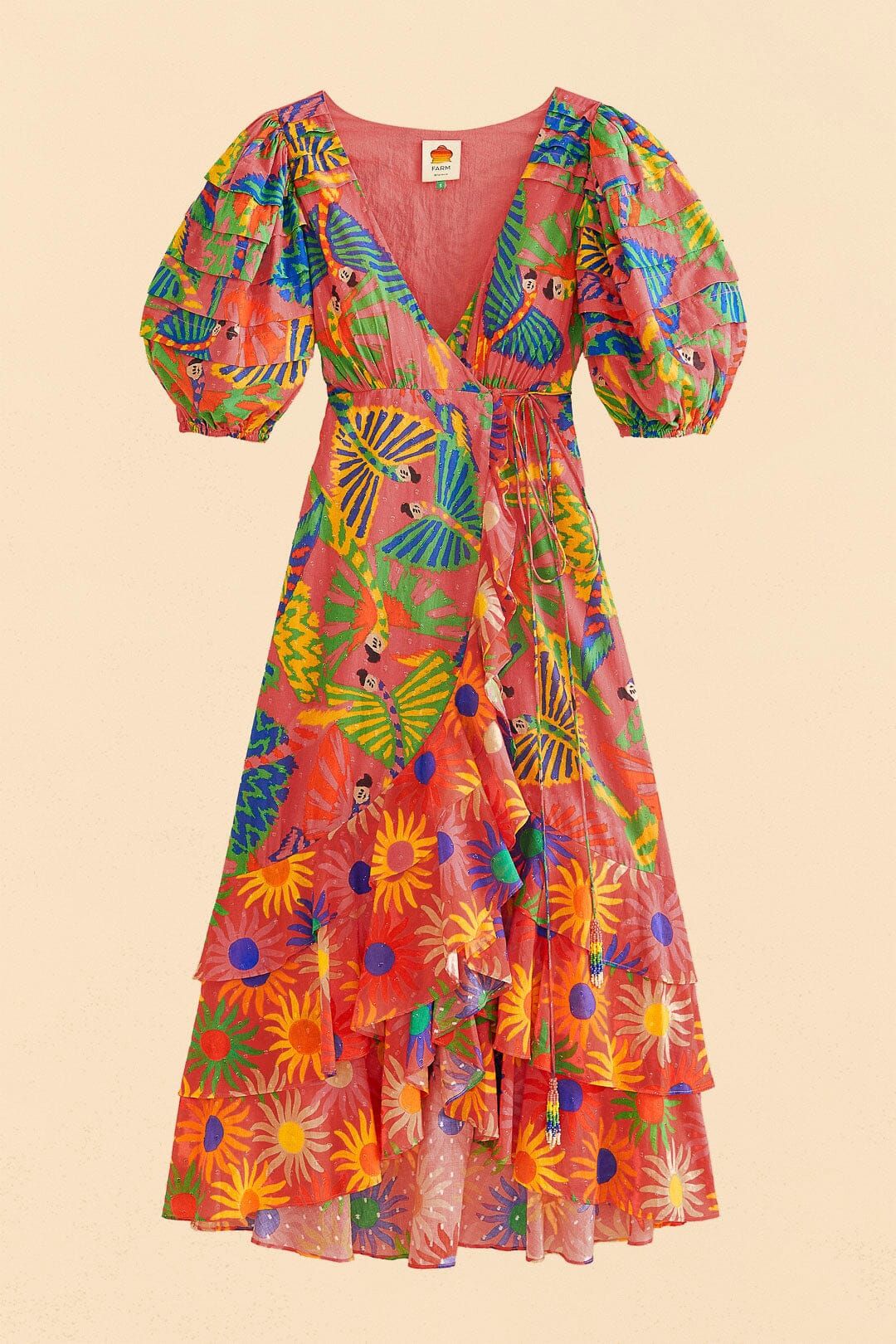 Coral Mixed Graphic Macaws Puff Sleeve Midi Dress sold by FARM Rio product image thumbnail 5