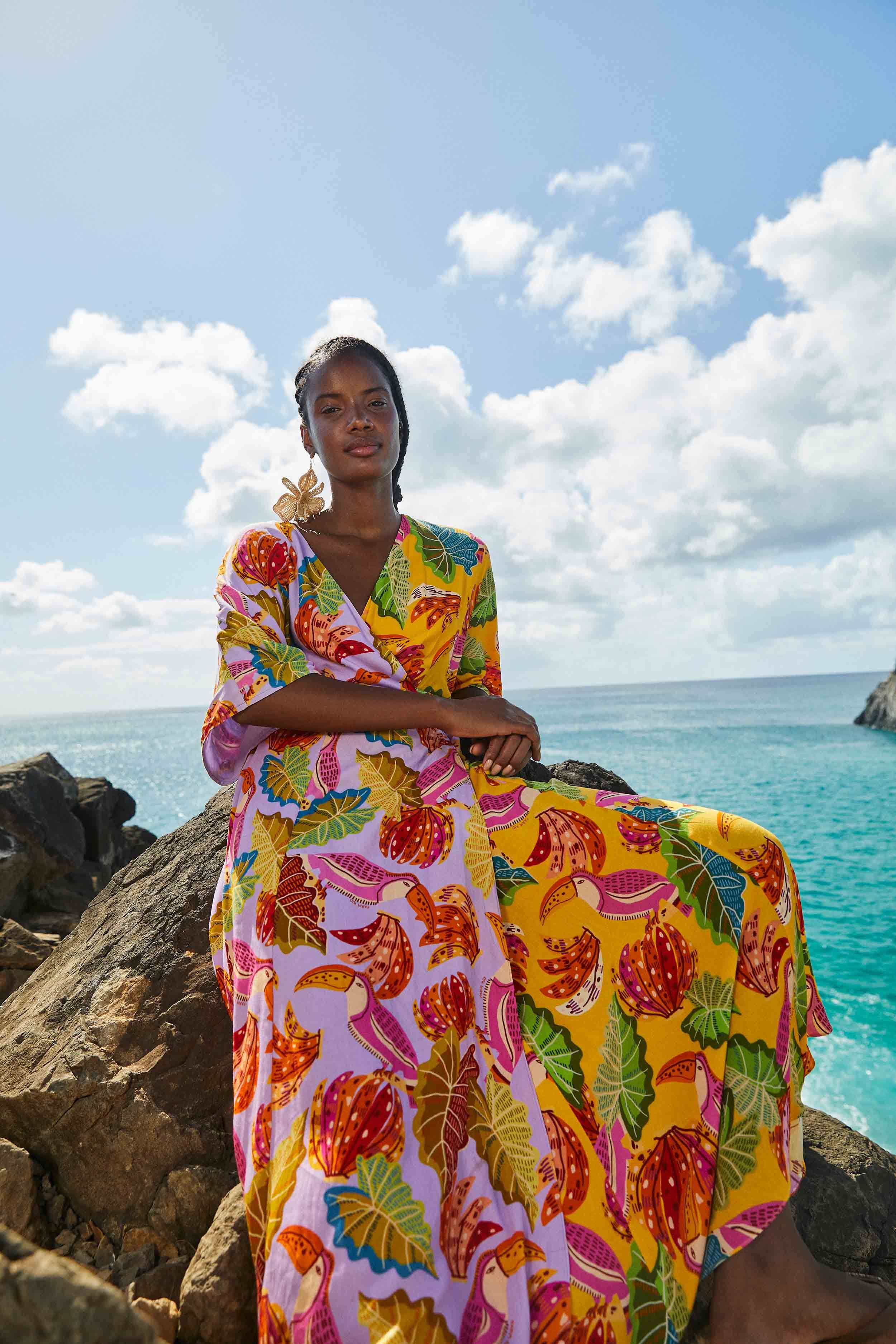 MIXED BEAKS & BANANAS MAXI WRAP DRESS sold by FARM Rio product image thumbnail 2