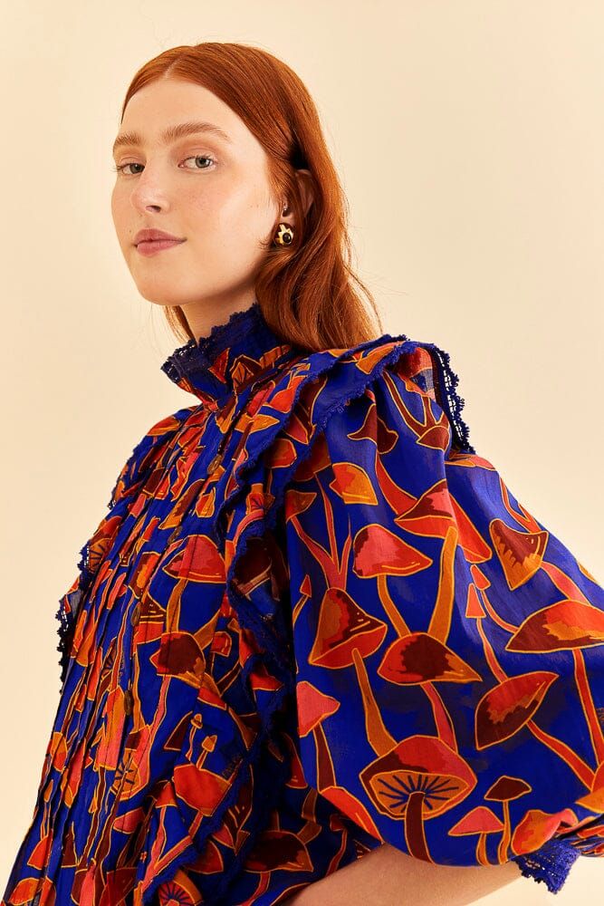 Bright Blue Mushroom Sketch Blouse sold by FARM Rio product image thumbnail 3
