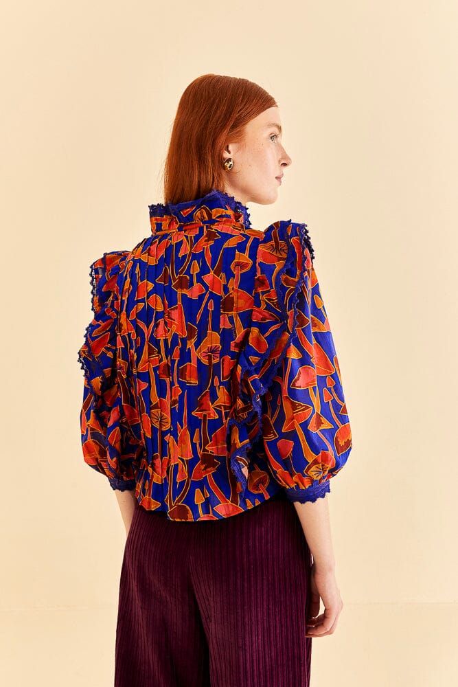 Bright Blue Mushroom Sketch Blouse sold by FARM Rio product image thumbnail 5
