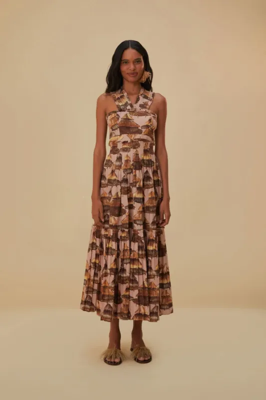 Malocas Beige Sleeveless Midi Dress made by FARM Rio
