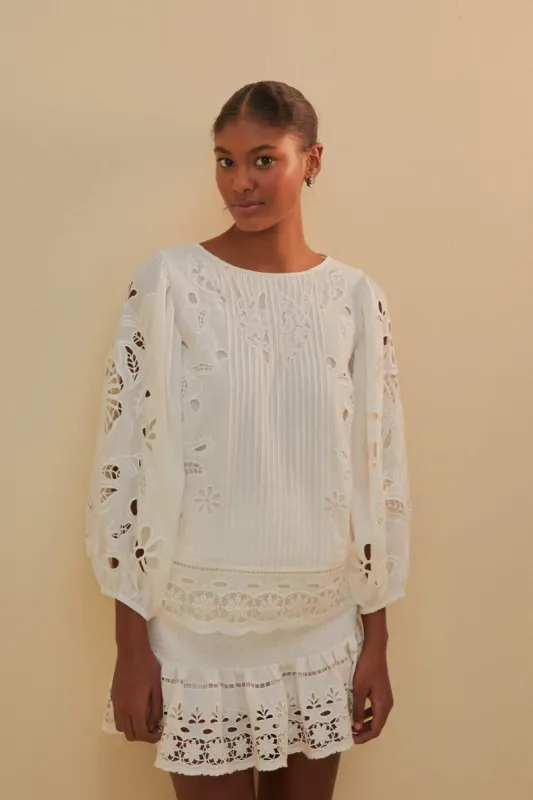 White Richelieu Short Sleeve Blouse sold by FARM Rio