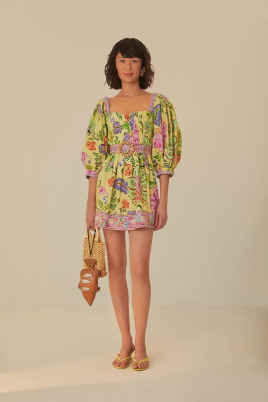 Yellow Floral Insects Short Sleeves Mini Dress sold by FARM Rio