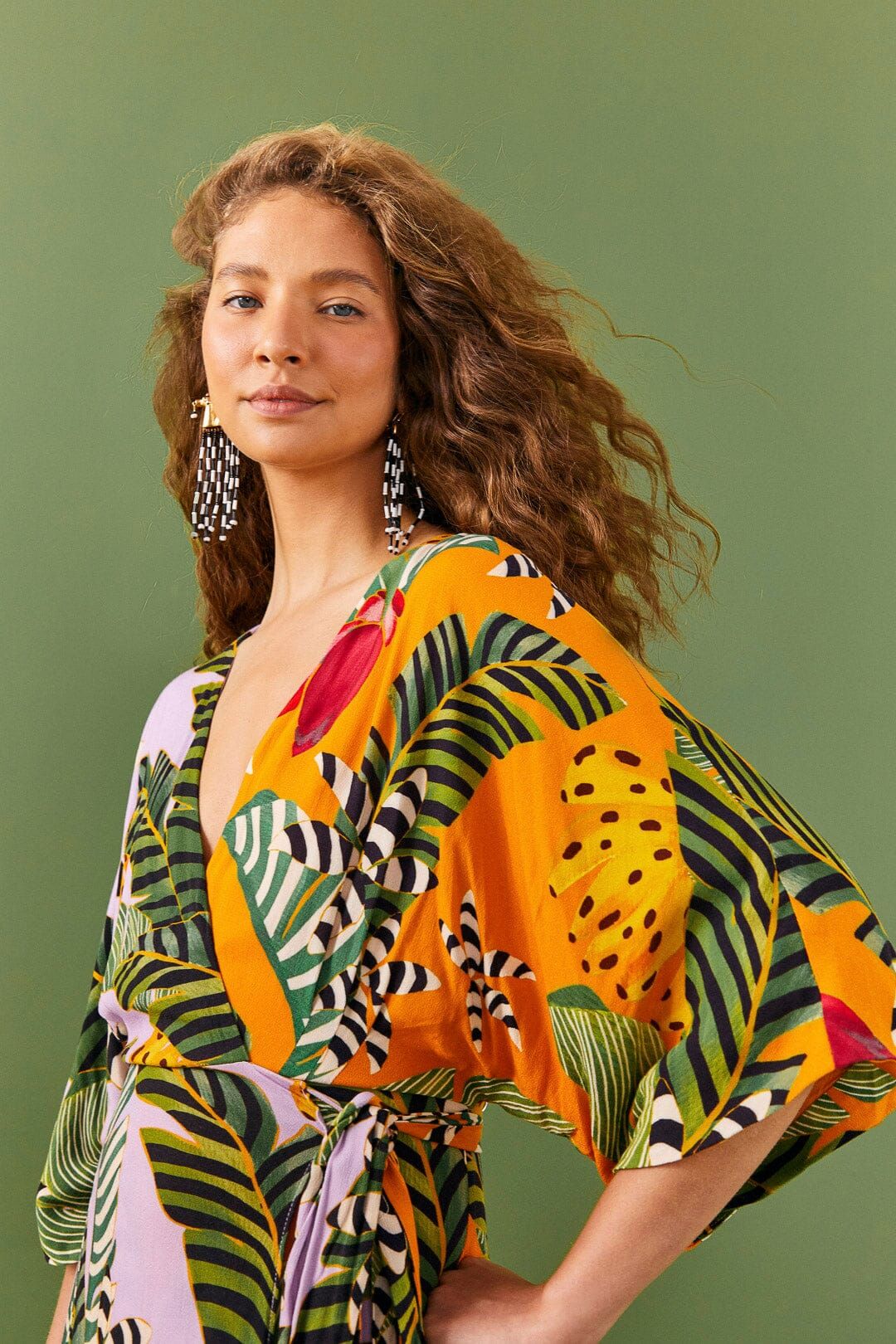 Mixed Striped Bananas Maxi Wrap Dress sold by FARM Rio product image thumbnail 2