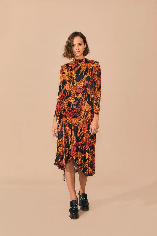 Black Giraffes Slit Midi Dress sold by FARM Rio