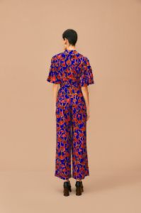 Bright Blue Mushroom Sketch Puff Sleeve Jumpsuit sold by FARM Rio