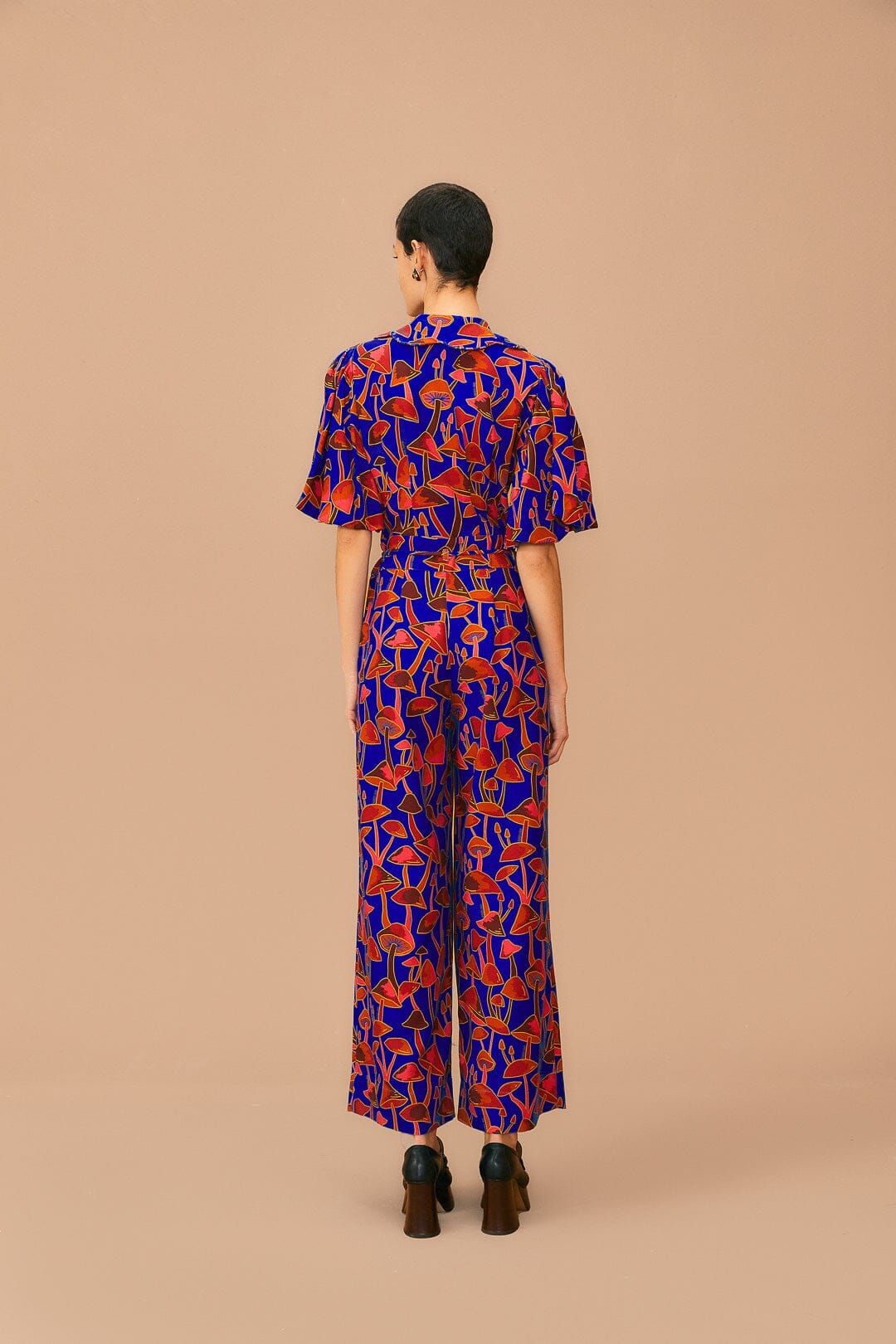 Bright Blue Mushroom Sketch Puff Sleeve Jumpsuit sold by FARM Rio product image thumbnail 4