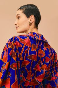 Bright Blue Mushroom Sketch Puff Sleeve Jumpsuit sold by FARM Rio