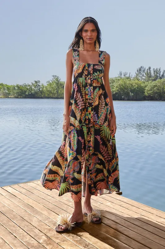 Cool Foliage Black Sleeveless Maxi Dress made by FARM Rio