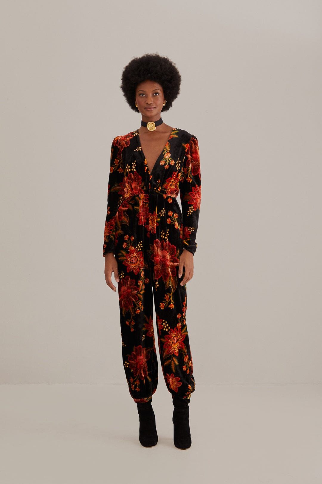 Black Winter Bloom V Neck Jumpsuit sold by FARM Rio