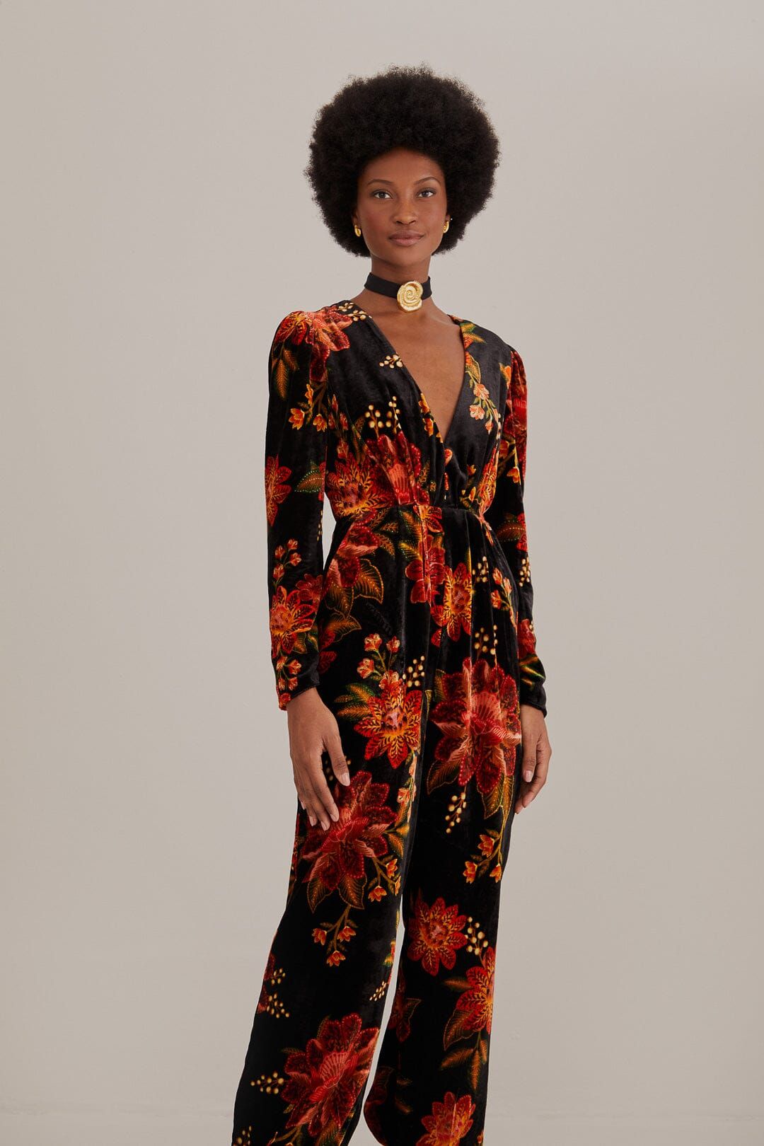 Black Winter Bloom V Neck Jumpsuit sold by FARM Rio product image thumbnail 2