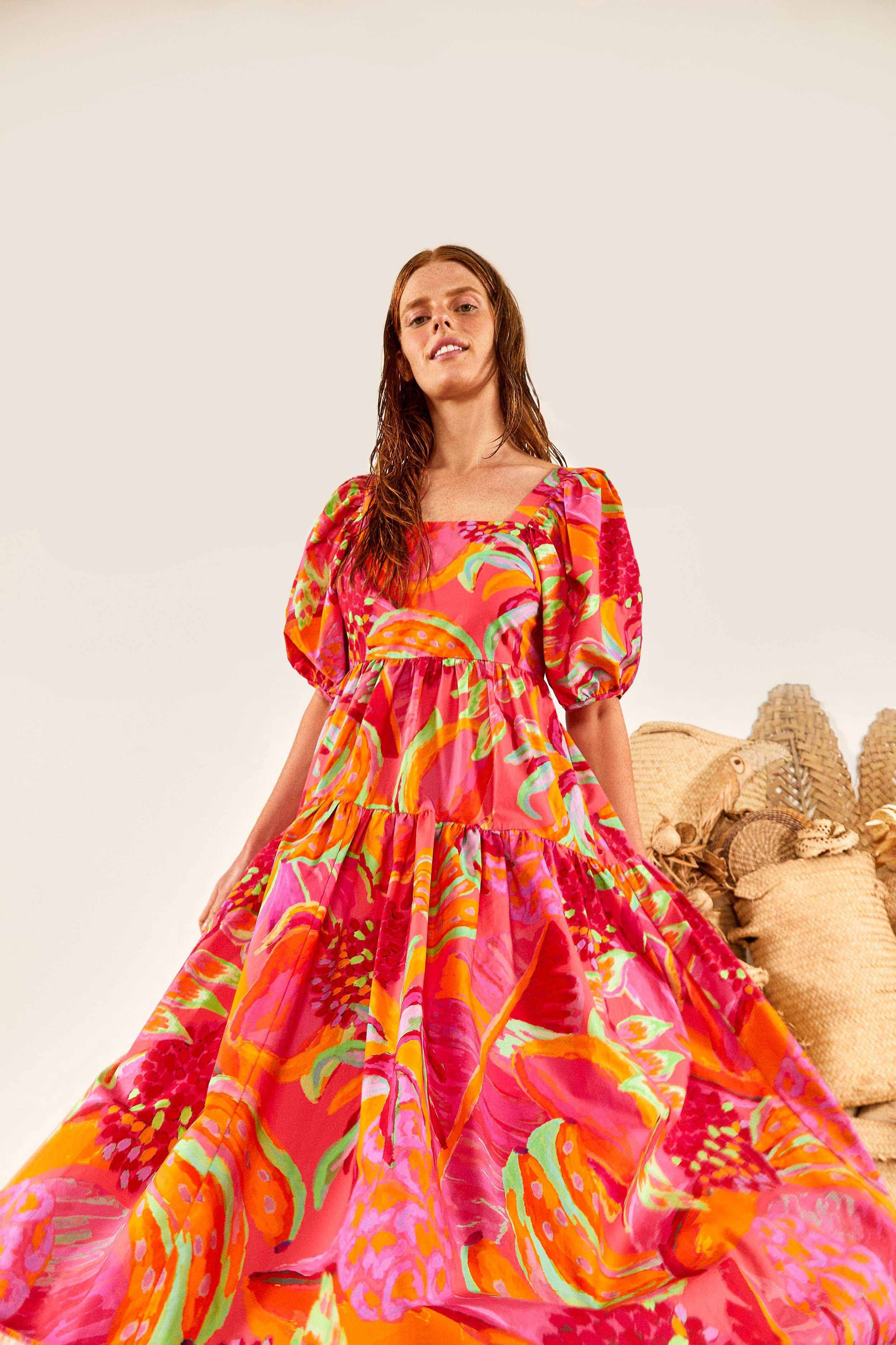 Fruit Brush Puff Sleeve Midi Dress sold by FARM Rio