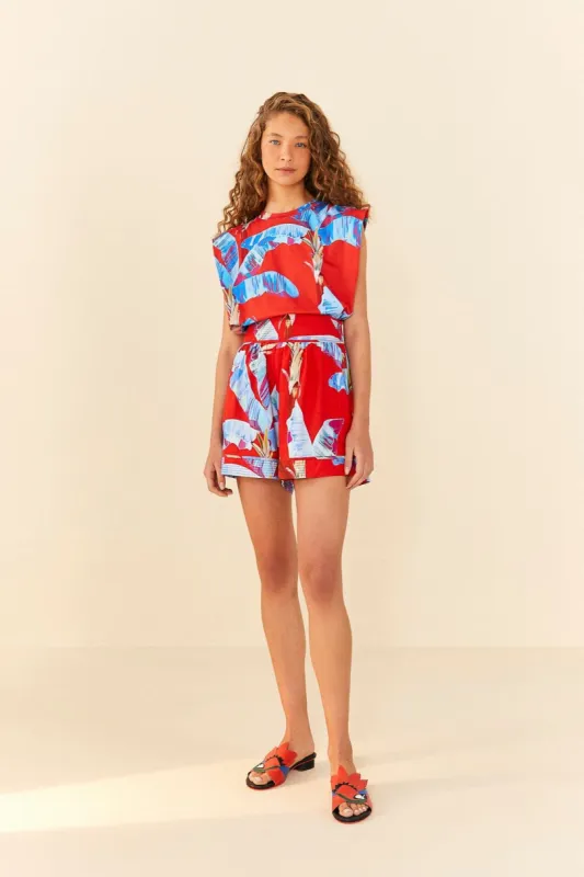 Red Sweet Jungle Organic Cotton Shorts sold by FARM Rio