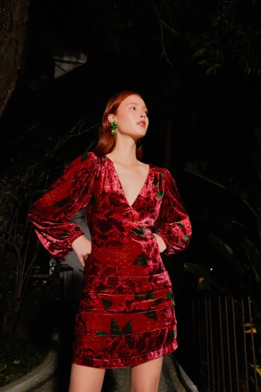 Red Shiny Flowers Mini Dress sold by FARM Rio