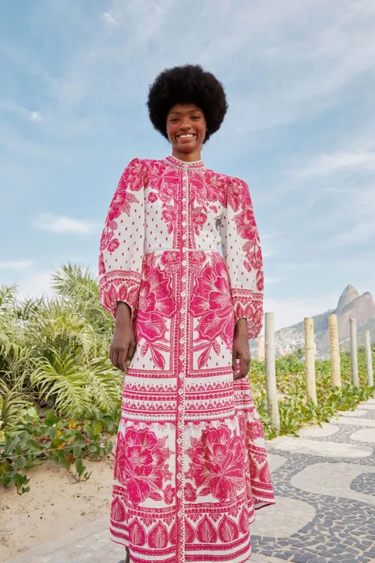 Pink Tropical Woodcut Lenzing™ Ecovero™ Viscose Midi Dress sold by FARM Rio
