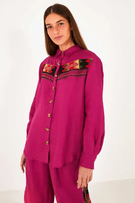 Pink Beaded Fringe Shirt sold by FARM Rio