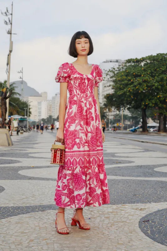 Pink Tropical Woodcut Maxi Dress sold by FARM Rio