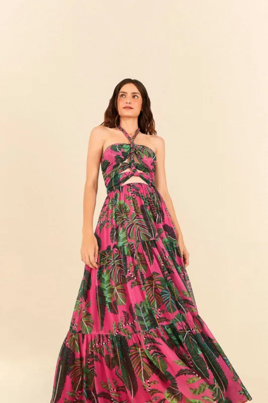 Pink Leaves Cut Out Maxi Dress sold by FARM Rio