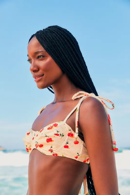 Pitanga Cherry Tie Strap Bikini Top made by FARM Rio