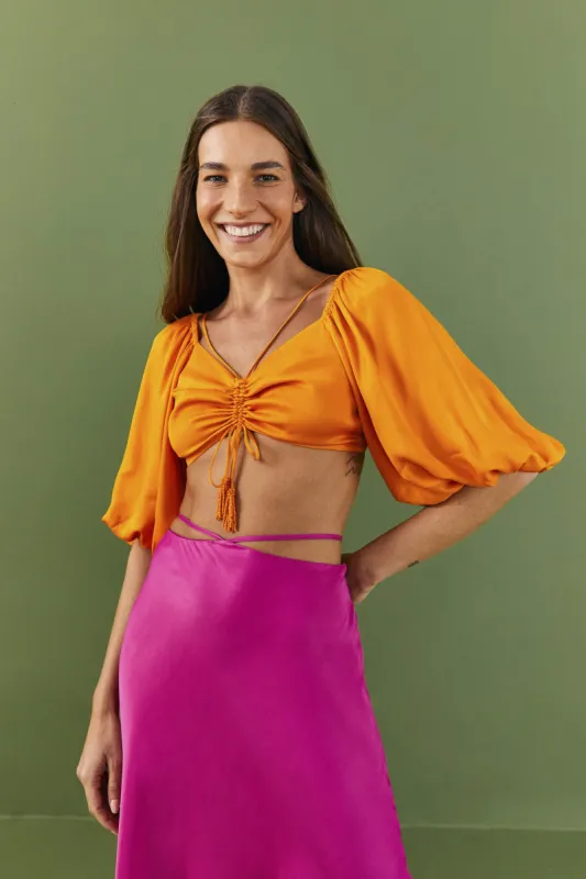 Orange Lenzing™ Ecovero™ Viscose Crop Blouse sold by FARM Rio
