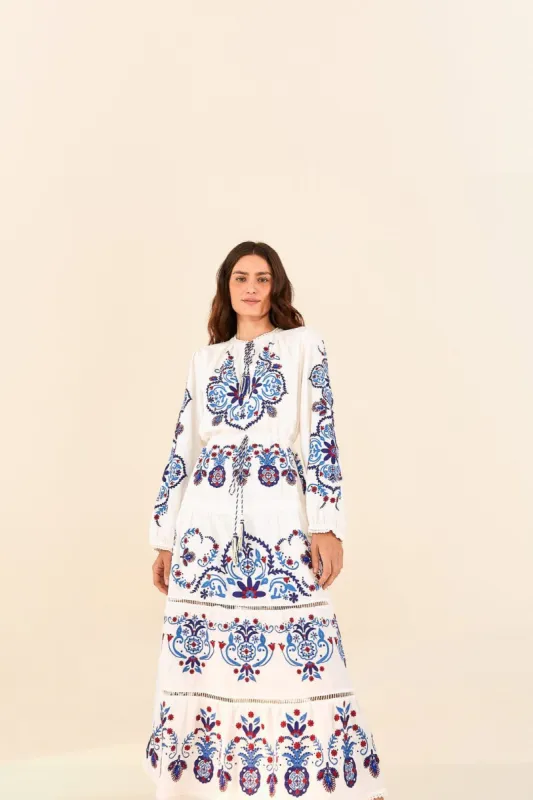 Off-White Navy Embroidered Midi Dress sold by FARM Rio