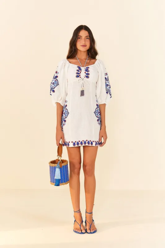 Off-White Navy Embroidery Mini Dress sold by FARM Rio